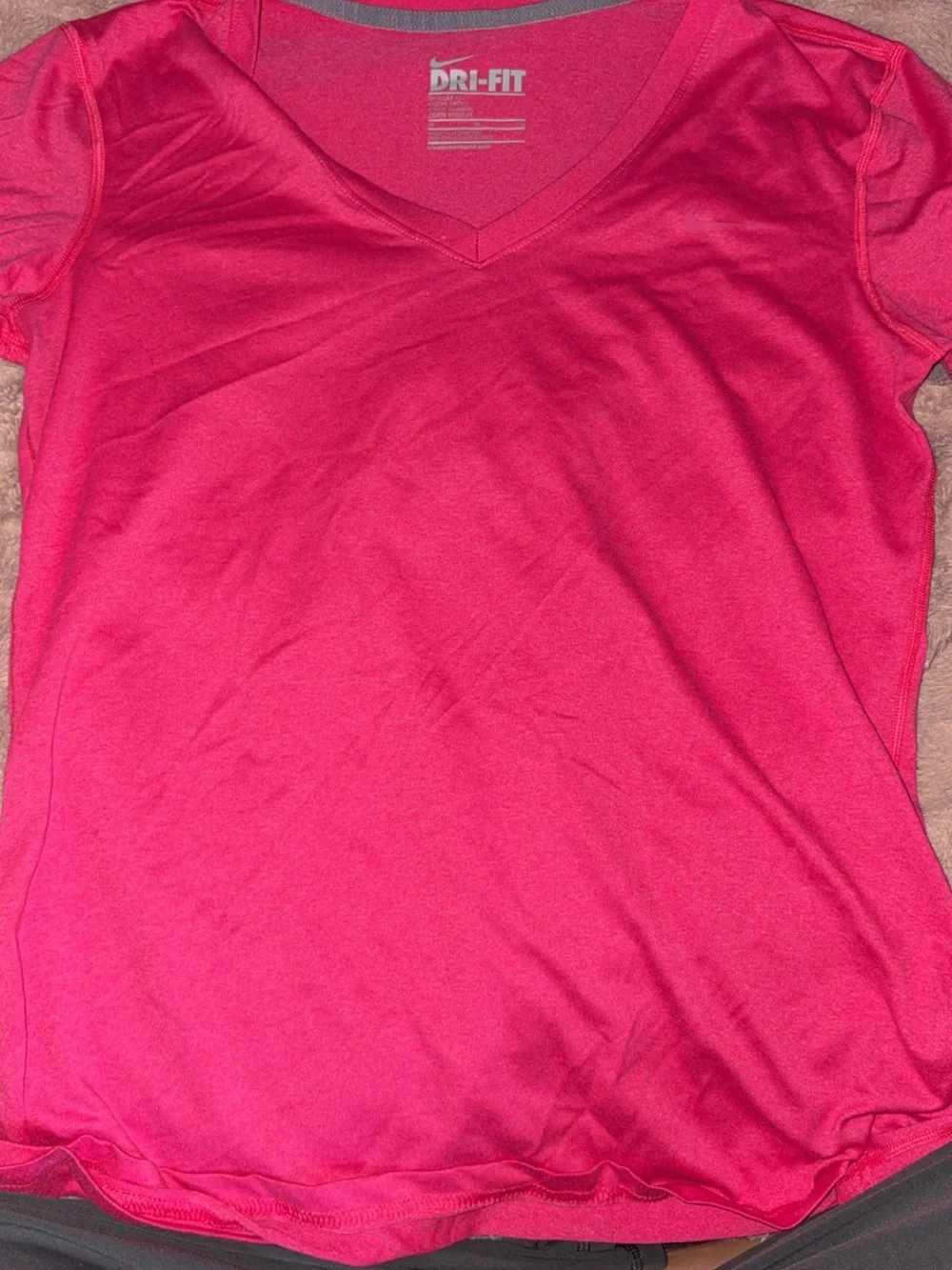 Nike Women's Bright Pink V-Neck Dri-FIT Short Sleeve Tee